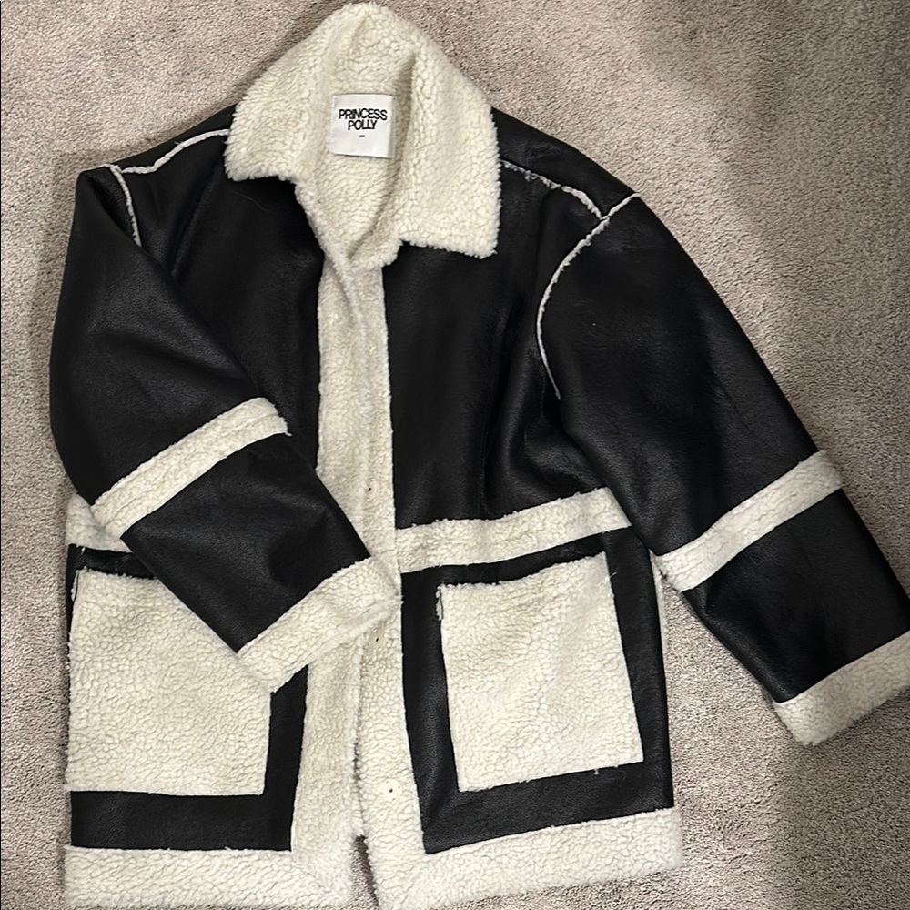Princess Polly Black and White Shearling Coat